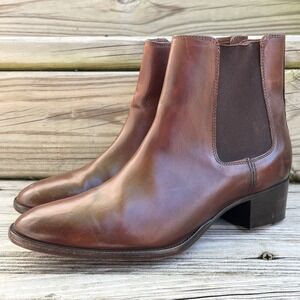 Frye Dara Womens Brown Leather Chelsea Boots Block Heel Ankle Booties Pull On 8